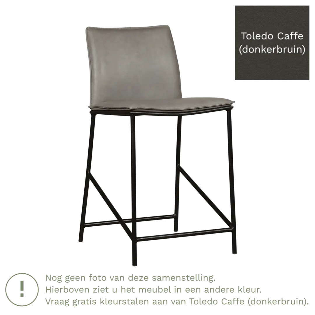 afbeelding van Leren barkruk laag Favor - Toledo Caffe (donkerbruin) - poten staal rond zwart